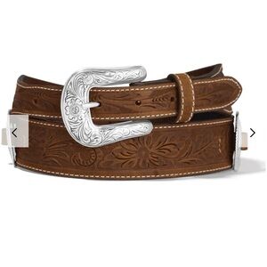 Tony Lama Brown Leather Belt with Silver Buckle